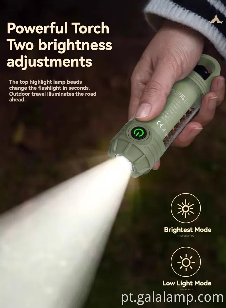 Luz de acampamento ao ar livre multi -funcional, portátil, lanterna forte, recarregável